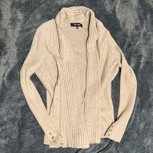 Grey Ribbed Shawl-Collar Cardigan